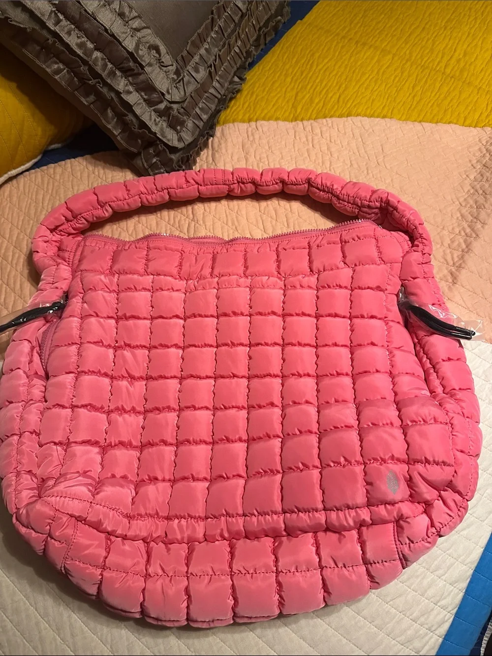 Free People Pink Quilted Puffer Hobo Bag